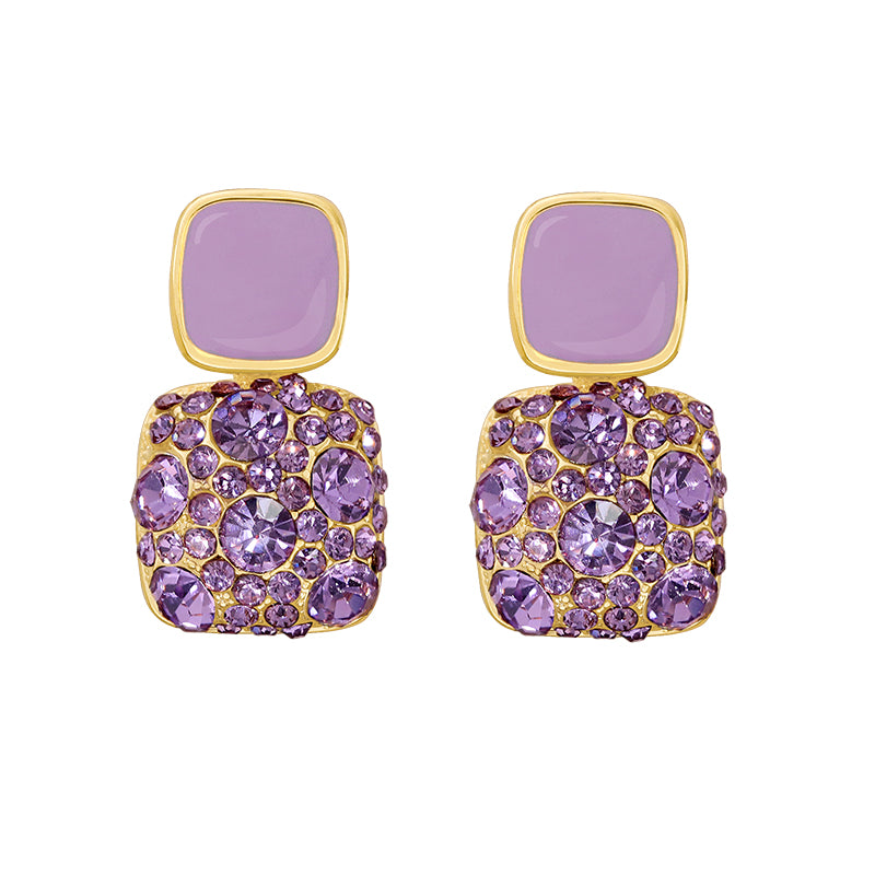 S925 Silver Retro Purple Square Diamond Earrings