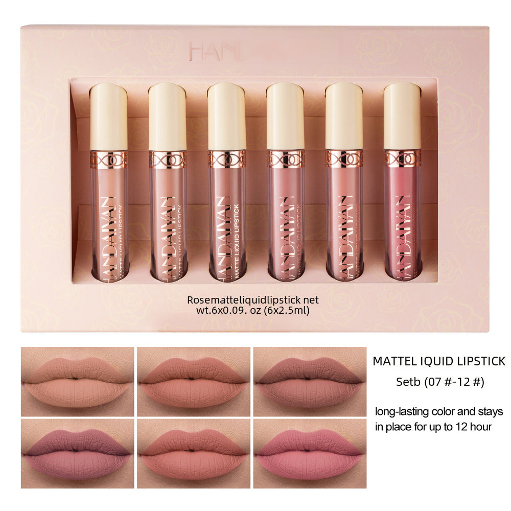 HANDAIYAN 6-Piece Matte Rose Liquid Lipstick Set