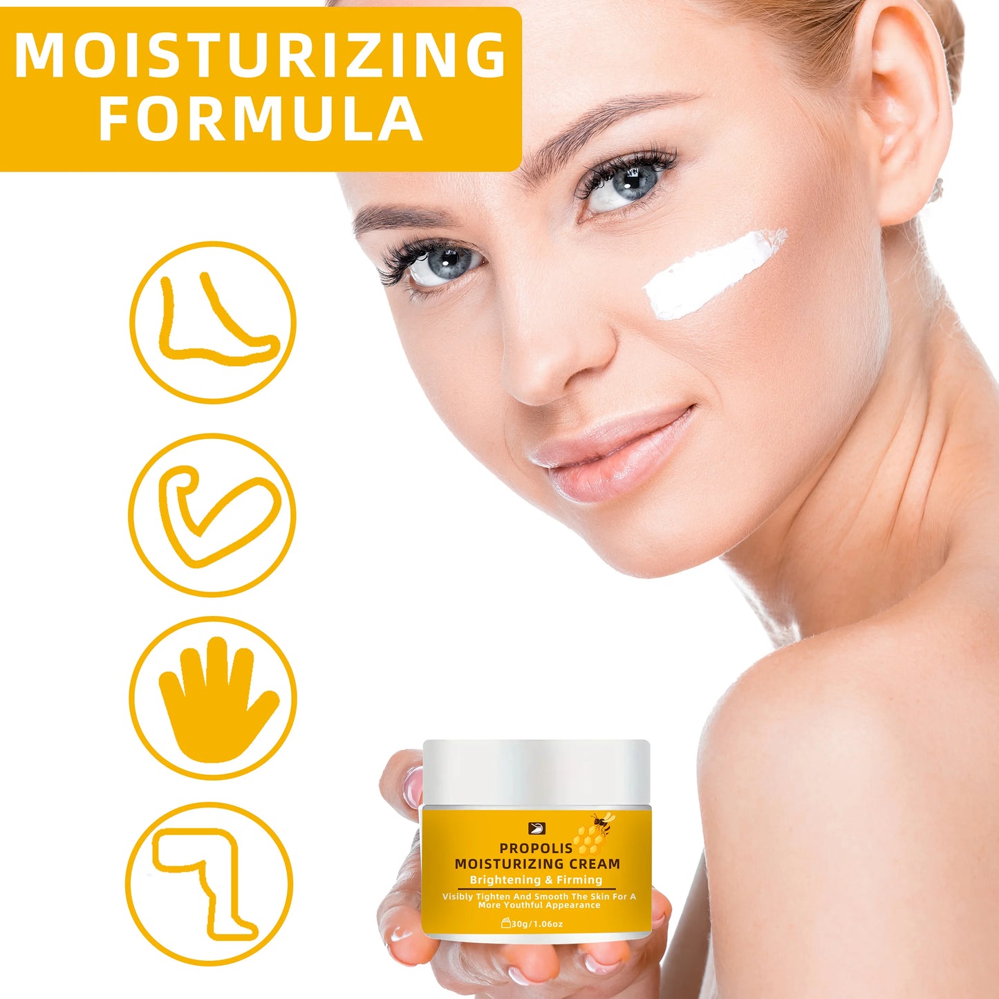 Propolis Cream with Honey & Collagen - Deep Hydration, Firming & Even Tone Face & Body Moisturizer | All Skin Types | 30g/1.76oz