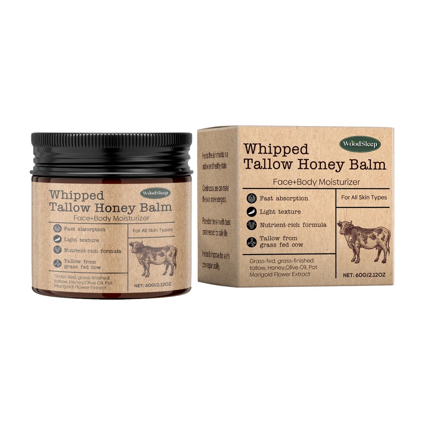 Woodsleep Whipped Tallow Honey Balm Improve Dryness Softness Tighten Skin Glow Products Olive Oil Moisturizing Face Cream 60g