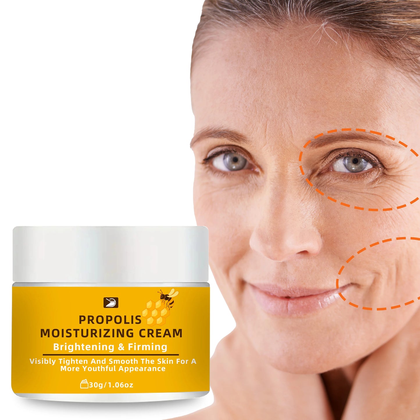 Propolis Cream with Honey & Collagen - Deep Hydration, Firming & Even Tone Face & Body Moisturizer | All Skin Types | 30g/1.76oz