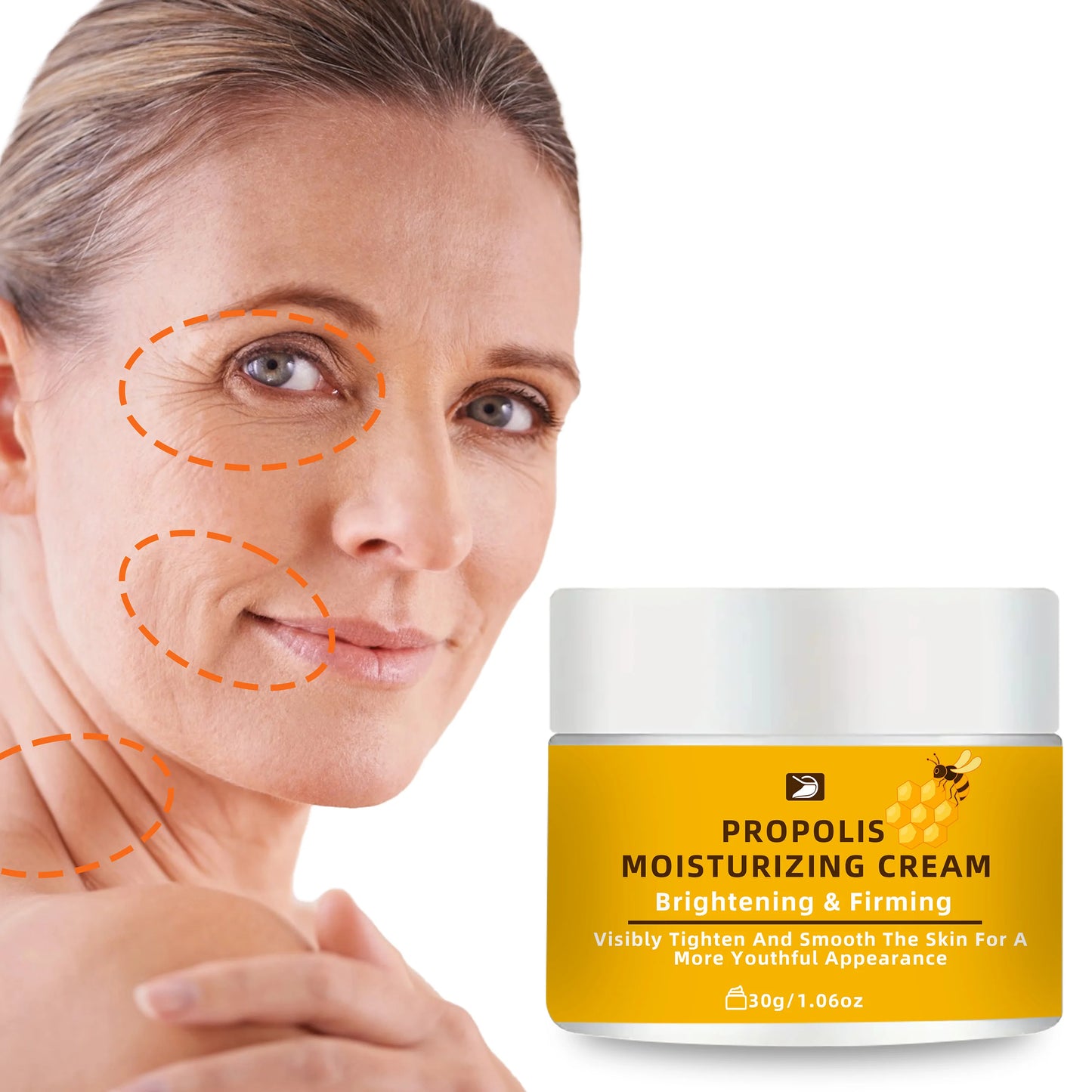 Propolis Cream with Honey & Collagen - Deep Hydration, Firming & Even Tone Face & Body Moisturizer | All Skin Types | 30g/1.76oz
