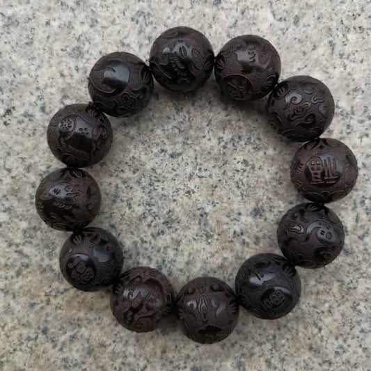 Black and Purple Sandalwood Carving Bracelet