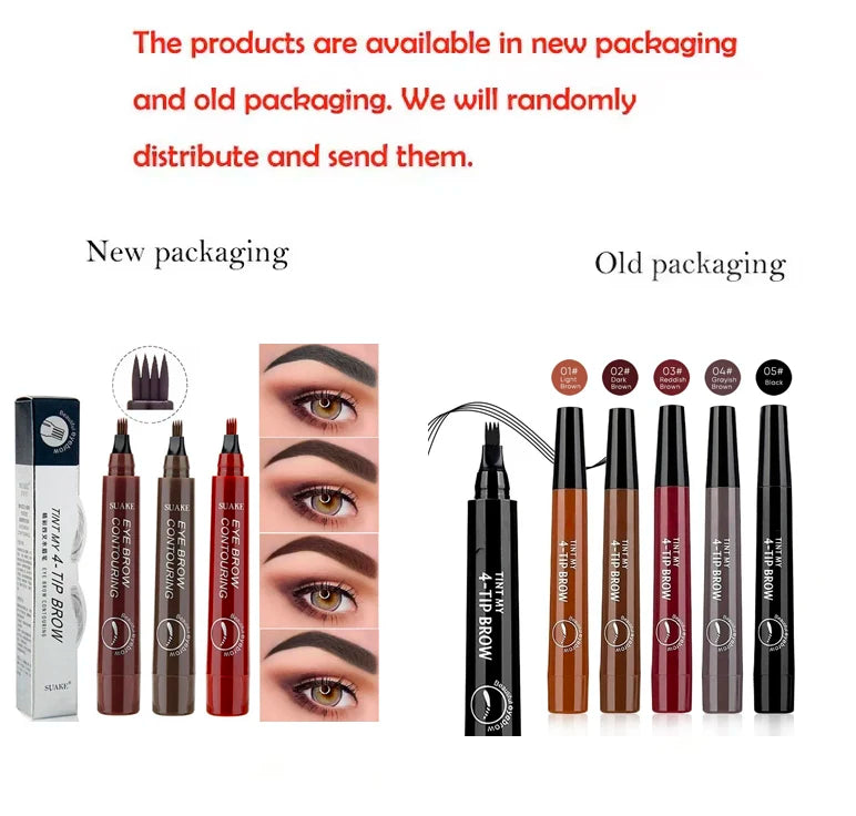 Four-pronged eyebrow pencil, four-end, long-lasting, non-smudged, water-resistant, anti-smudged eyebrow pencil