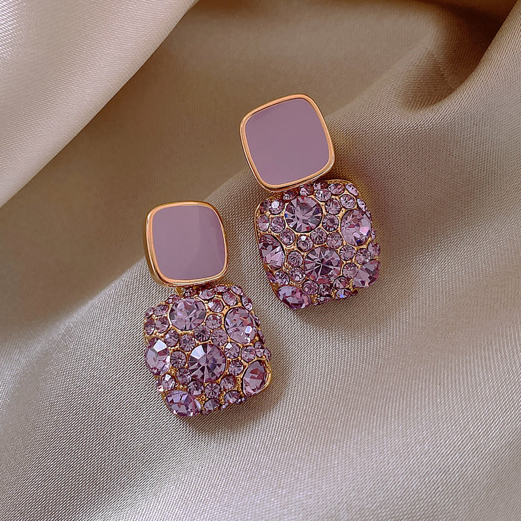S925 Silver Retro Purple Square Diamond Earrings