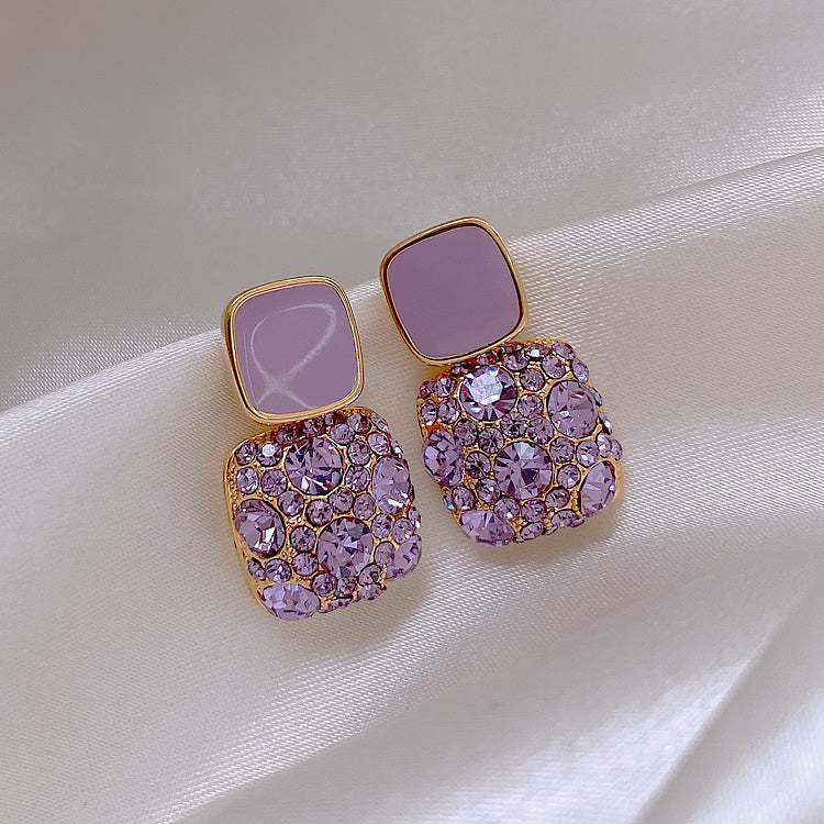 S925 Silver Retro Purple Square Diamond Earrings
