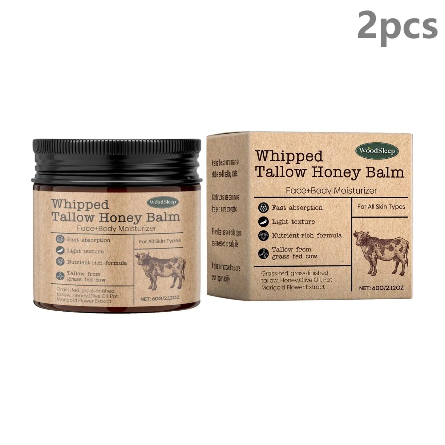 Woodsleep Whipped Tallow Honey Balm Improve Dryness Softness Tighten Skin Glow Products Olive Oil Moisturizing Face Cream 60g